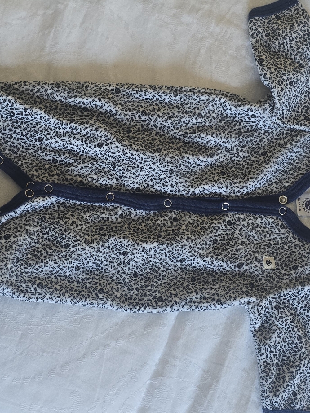 Petit Bateau White Sleepsuit with Navy Trim